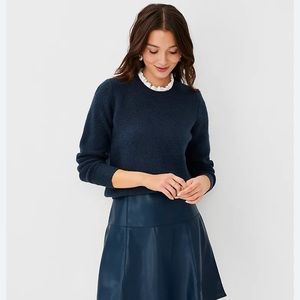 Ann Taylor ruffle collar mixed media sweater midnight spruce
